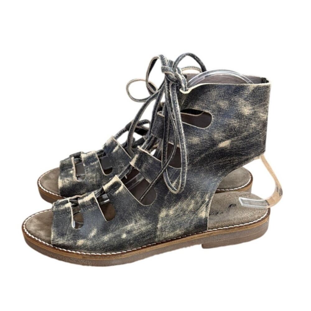 Free People City of Lights Bootie Sandal Distressed Slate Gray Size 36 US 6 boho